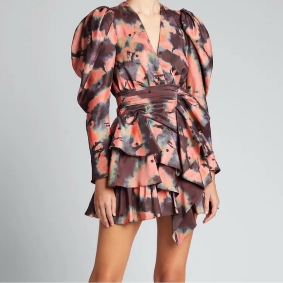 Ulla Johnson Semira Silk Floral Puff Sleeve Wrap Dress - Picture 2 of 4